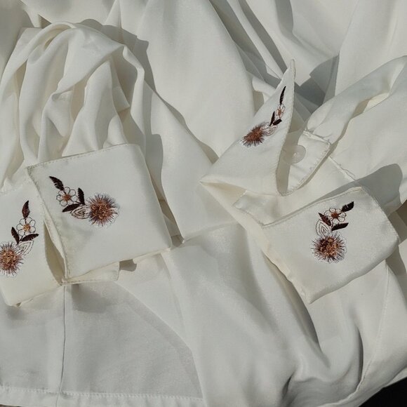 VINTAGE Romantic Collared Blouse Woman's Size 14 Floral Embroidery - Picture 4 of 7